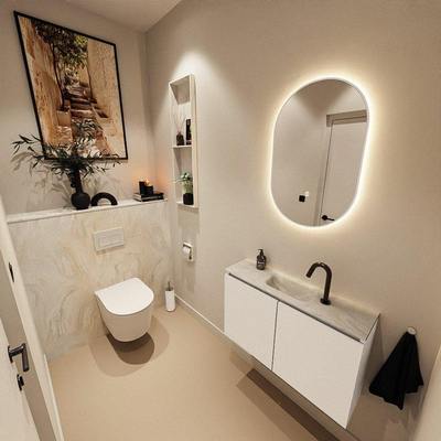 MONDIAZ TURE-DLUX Meuble toilette - 80cm - Talc - EDEN - vasque Ostra - position centrale - 1 trou de robinet