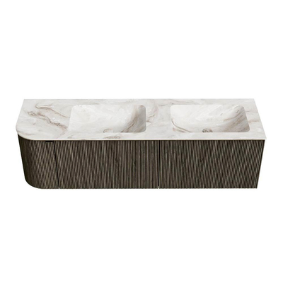 Mondiaz KURVE-DLUX Badkamermeubelset - 155x46x40cm - 2 lade - 1 deur - wastafel solid surface - dubbel / rechts - 2 kraangaten - Shadow