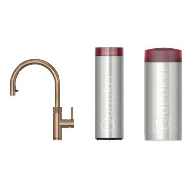 Quooker Flex Round kokendwaterkraan - draaibare & uittrekbare uitloop - Combi+ incl. Cube reservoir - Warm / kokend / bruisend / gefilterd water - messing patina