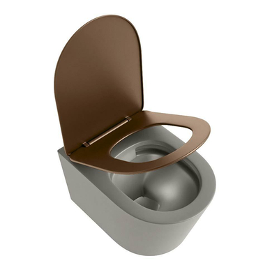 Mondiaz LAVIE hangtoilet – spoelrandloos – 36 x 53 cm – met softclose zitting – Smoke (lichtbruin), zitting Rust (bruin)