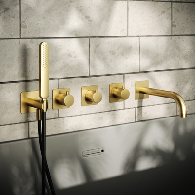 Hotbath Gal Afbouwdeel - voor Inbouw bad/douche thermostaat - 2 stopkranen - met uitloop - PVD - geborsteld messing (goud)