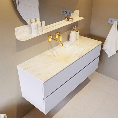 Mondiaz VICA-DLUX ensemble de meuble de salle de bain - 130cm - meuble sous-vasque cale - 2 tiroirs - lavabo encastré cloud milieu - sans trous de robinet - version haute de 60cm - ostra