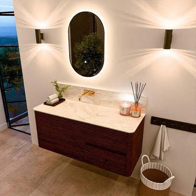 Mondiaz CIRO-DLUX Meuble de salle de bains - 120x45x50cm - Plan vasque solid surface Ostra - 1 vasque à gauche - sans trous de robinetterie - 2 tiroirs - Ruby