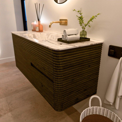 Mondiaz CIRO-DLUX Ensemble de meubles de salle de bains - 120x45x50cm - vasque solid surface Glace - 1 lavabo central - sans trous de robinet - 2 tiroirs - Shadow