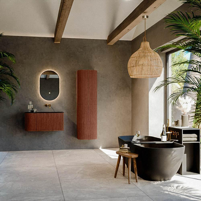 Mondiaz KURVE Ensemble de meuble de salle de bains - 85x46x40cm - 1 tiroir - 1 porte - lavabo solid surface - à droite - sans trou de robinet - Ruby