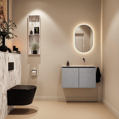 MONDIAZ TURE-DLUX Meuble toilette - 80cm - Plata - EDEN - vasque Glace - position droite - sans trou de robinet