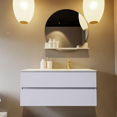 MONDIAZ VICA-DLUX Ensemble meuble de salle de bains - 110cm - meuble bas cale- 2 tiroirs - lavabo encastré cloud à droite - 1 trou de robinet - version haute 60cm - opalo
