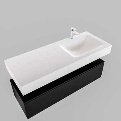 MONDIAZ ALAN 120cm - meuble bas - urban - 1 tiroir - lavabo suspendu - vasque à droite - 1 trou de robinet - talc