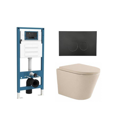 QeramiQ Dely Ensemble WC - réservoir encastré Qeramiq Flush - abattant 35mm - plaque de commande noire mate en plastique - boutons ronds - beige