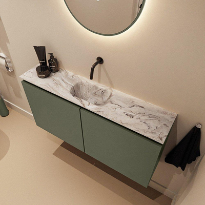 MONDIAZ TURE-DLUX meuble WC 100cm Army. EDEN lavabo Glace position milieu. Sans trou de robinet.