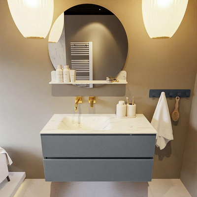 Mondiaz VICA-DLUX ensemble de meuble de salle de bain - 100cm - meuble sous-vasque plata - 2 tiroirs - lavabo encastré cloud gauche - sans trous de robinet - version haute de 60cm - opalo