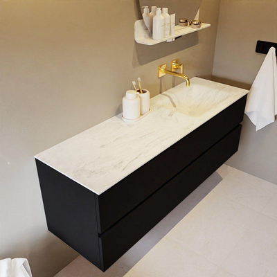 Mondiaz VICA-DLUX ensemble de meuble de salle de bain - 150cm - meuble sous-vasque urban - 2 tiroirs - lavabo encastré cloud droite - sans trous de robinet - version haute de 60cm - opalo