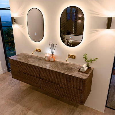 Mondiaz CIRO-DLUX Meuble de salle de bains - 180x45x50cm - Plan-vasque solid surface Oza - 2 bassins Double - sans trous de robinetterie - 4 tiroirs - Dusk