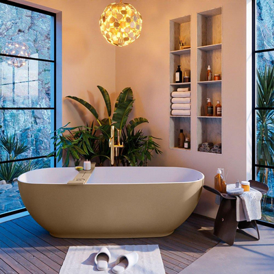 Mondiaz ALAN-DLUX Ensemble de meuble - 200cm - meuble Oro mat - 2 tiroirs - Lavabo Cloud Opalo suspendu - vasque Gauche et droite - 2 trous de robinet