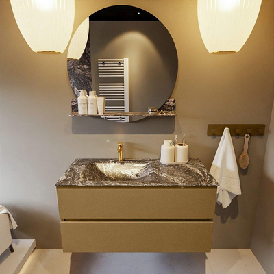 Mondiaz VICA-DLUX Ensemble de meuble de salle de bain - 100cm - meuble sous-vasque oro - 2 tiroirs - lavabo encastré cloud gauche - 1 trou de robinet - version haute de 60cm - lave