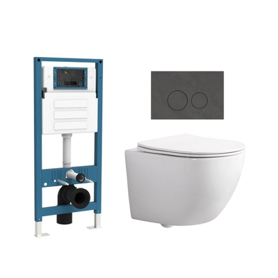 QeramiQ Dely Swirl Compact Ensemble WC - réservoir encastré QeramiQ flush - abattant fin - plaque de commande en marbre foncé - boutons ronds - blanc brillant