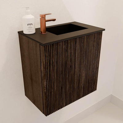 Mondiaz JOYA 40cm toiletmeubel - kleur Walnut - Wastafel FAYE positie Rechts 1 kraangat kleur Urban.