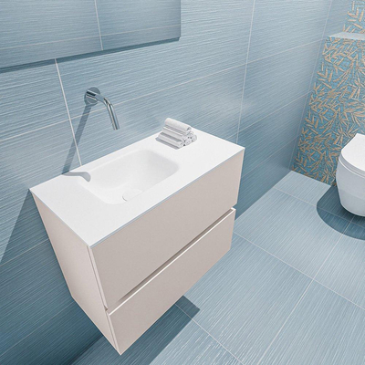 MONDIAZ ADA Toiletmeubel 60x30x50cm met 0 kraangaten 2 lades linen mat Wastafel Lex links Solid Surface Wit