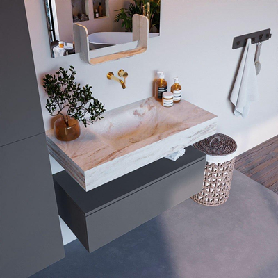 Mondiaz ALAN-DLUX Ensemble de meuble - 90cm - meuble Plata mat - 1 tiroir - Lavabo Cloud Frappe suspendu - vasque Centre - 0 trous de robinet