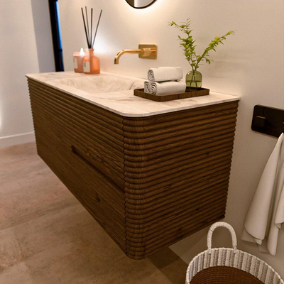 Mondiaz CIRO-DLUX Ensemble de meubles de salle de bains - 120x45x50cm - vasque solid surface Frappe - 1 bassin au milieu - sans trous de robinet - 2 tiroirs - Dusk