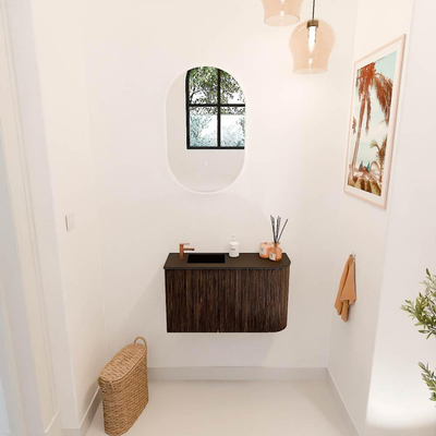 Mondiaz JOYA 71.6cm toiletmeubel - ronding rechts kleur Walnut - Wastafel FAYE positie Links 1 kraangat kleur Urban.