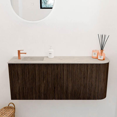 Mondiaz JOYA-DLUX 101.6cm toiletmeubel - ronding rechts kleur Walnut - Wastafel FAYE positie Links 1 kraangat kleur Opalo.