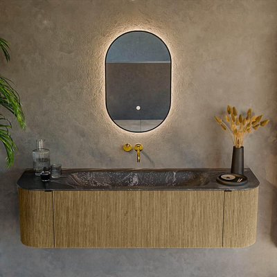 Mondiaz KURVE-DLUX Badkamermeubelset - 160x46x40cm - 1 lade - 2 deuren - wastafel solid surface - midden - zonder kraangat - Dusk
