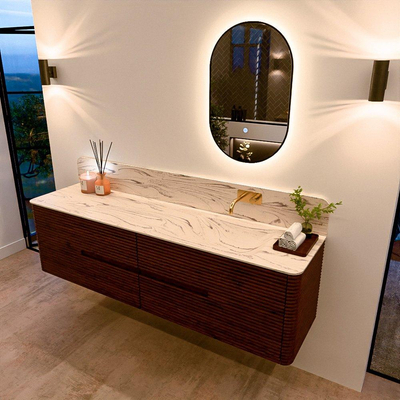 Mondiaz CIRO-DLUX Badkamermeubelset - 180x45x50cm - Solid surface wastafel Nata - 1 wasbak Rechts - zonder kraangaten - 4 lades - Ruby