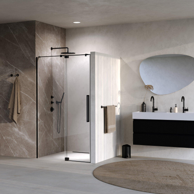 BRAUER Stellar Nisdeur - 2-delig - 100x200cm - draaideur - glascoating - omkeerbaar - helder glas - geborsteld gunmetal PVD