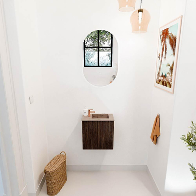 Mondiaz JOYA-DLUX 40cm toiletmeubel - kleur Walnut - Wastafel FAYE positie Rechts 1 kraangat kleur Arena.