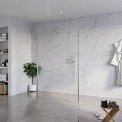 Fortifura Galeria Douche à l'italienne - 120x200cm - verre clair - anticalcaire - verre de sécurité 8mm - 2 parois latérales 40cm - avec bras muraux et profilés d'angle - Inox brossé