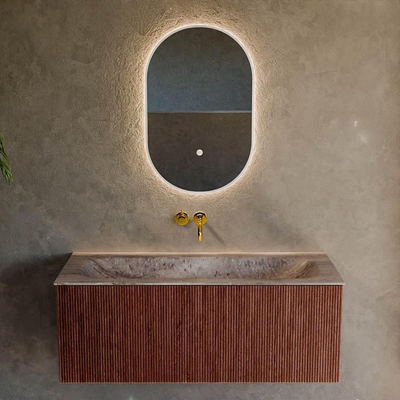 MONDIAZ KURVE-DLUX Meuble de salle de bains 110cm couleur Ruby avec 1 tiroir et 0 porte. Lavabo BIG MEDIUM Central sans trou de robinet Oza.