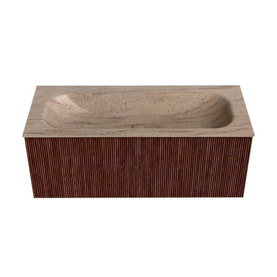 MONDIAZ KURVE-DLUX Meuble de salle de bains 110 cm couleur Ruby avec 1 tiroir et 0 porte. Lavabo BIG MEDIUM Central 1 trou de robinet Saba.