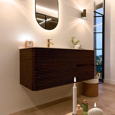 Mondiaz CIRO-DLUX Ensemble de meubles de salle de bains - 120x45x50cm - lavabo en solid surface Meli - 1 vasque à gauche - 1 trou de robinet - 2 tiroirs - Noyer