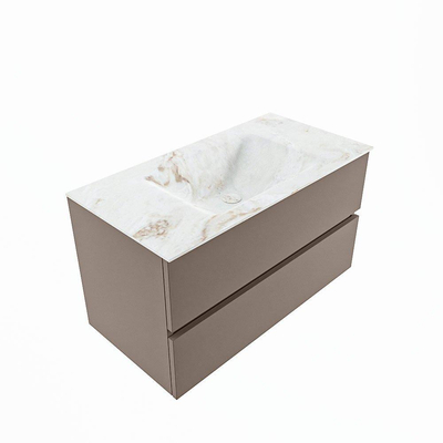 MONDIAZ VICA-DLUX Ensemble meuble de salle de bains - 90cm - sous-meuble smoke - 2 tiroirs - lavabo encastré cloud central - sans trous de robinet - version haute 60cm - frape