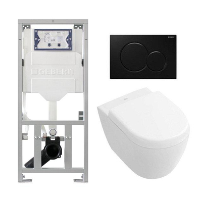 Toilet Pack Villeroy Boch Subway 2.0 compact DirectFlush - réservoir Geberit - plaque de déclenchement noire - fermeture douce - démontage rapide - blanc