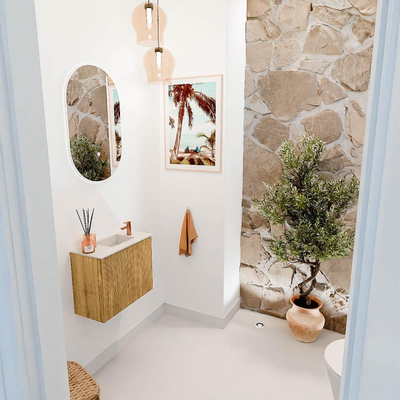 Mondiaz JOYA-DLUX 50cm toiletmeubel - kleur Oak - Wastafel FAYE positie Rechts 1 kraangat kleur Meli.