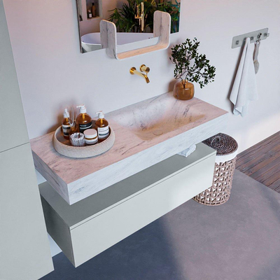 MONDIAZ ALAN - DLUX Ensemble de meuble de salle de bains - 110cm - meuble bas - Clay - 1 tiroir - lavabo suspendu - vasque à droite - 0 trous de robinet - Opalo