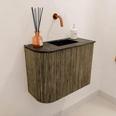 Mondiaz JOYA-DLUX 51.6cm toiletmeubel - ronding links kleur Dusk - Wastafel FAYE positie Rechts Zonder kraangat kleur Lava.