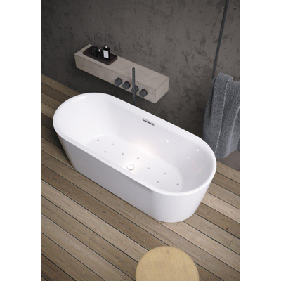 Riho Modesty baignoire autoportante - 170x76cm - Sparkle - avec remplissage de baignoire chromé - acrylique blanc brillant