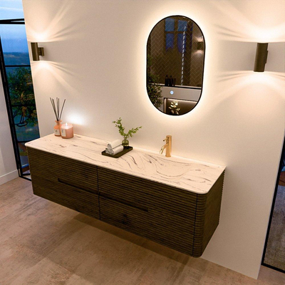 Mondiaz CIRO-DLUX Meuble de salle de bains - 170x45x50cm - Plan vasque solid surface Nata - 1 lavabo à droite - 1 trou de robinet - 4 tiroirs - Shadow