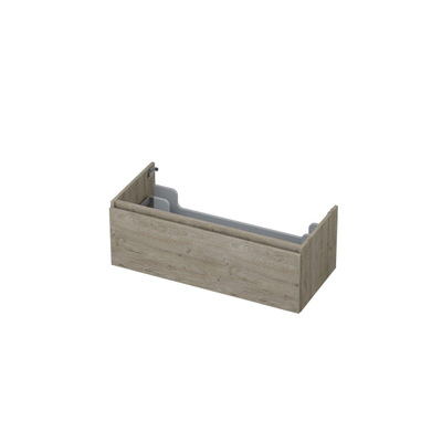 INK Wastafelonderkast - 100x45x35cm - 1 lade - greeploos - met houten keerlijst - MFC - Greige eiken