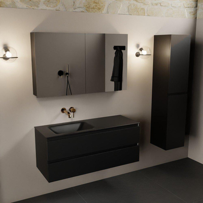 Mondiaz AIVY Ensemble de meuble - 120x45x50cm - 0 trous de robinet - 1 vasque Urban Solid surface - Gauche - 2 tiroirs - avec miroir - MDF Urban