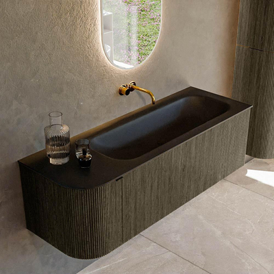 Mondiaz KURVE Ensemble de meuble de salle de bains - 135x46x40cm - 1 tiroir - 1 porte - lavabo solid surface - droit - sans trou de robinet - Shadow