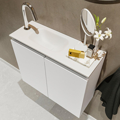 MONDIAZ TURE Kit lave-mains - 60x23x50cm - 1 trou de robinet - 2 portes - talc mat - Lavabo à gauche - Solid Surface Blanc