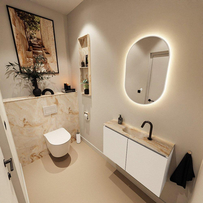 MONDIAZ TURE-DLUX Meuble de toilettes 80 cm Talc. EDEN lavabo Frappe position milieu. Avec 1 trou de robinet.