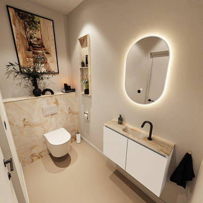 MONDIAZ TURE-DLUX Meuble toilette - 80cm - Talc - EDEN - vasque Frappe - position centrale - 1 trou de robinet