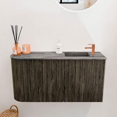 Mondiaz JOYA-DLUX 81.6cm toiletmeubel - ronding links kleur Shadow - Wastafel FAYE positie Rechts 1 kraangat kleur Sombra.