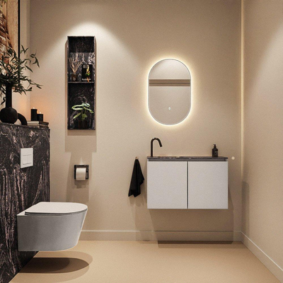 MONDIAZ TURE-DLUX Meuble de toilettes 80 cm Linen. Lavabo EDEN Lava position gauche. Avec 1 trou de robinet.