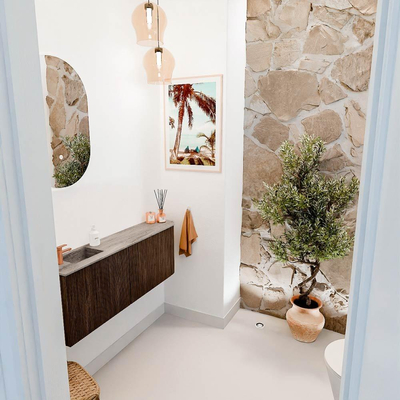 Mondiaz JOYA-DLUX 111.6cm toiletmeubel - ronding rechts kleur Walnut - Wastafel FAYE positie Links 1 kraangat kleur Oza.